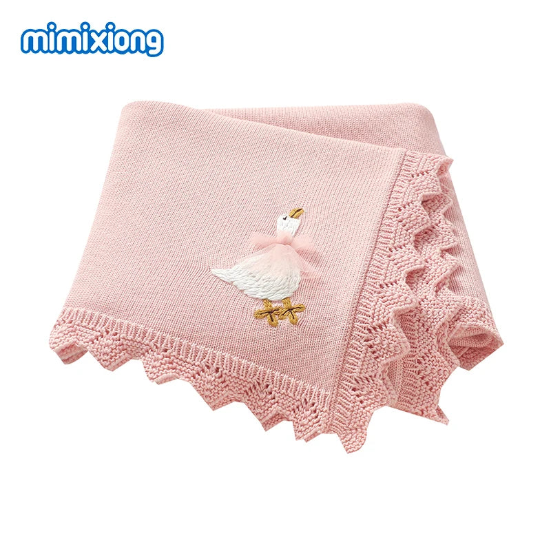 Floral Embroideried Baby Cotton Blankets Knitting Newborn 100*800cm Stroller Bedding Sleeping Covers Stuff Infant Receiving Mats