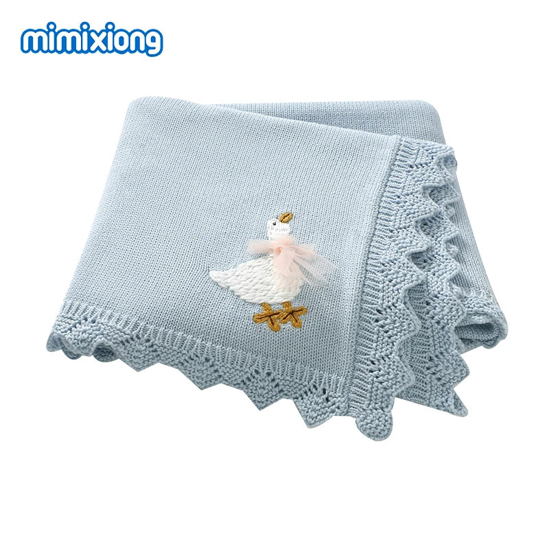 Floral Embroideried Baby Cotton Blankets Knitting Newborn 100*800cm Stroller Bedding Sleeping Covers Stuff Infant Receiving Mats