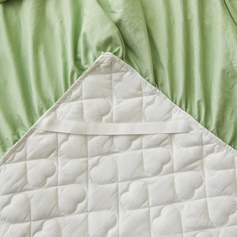 Cloud Cotton Embroidered Lace Bed Skirt - Quilted Padded Princess Bedspread