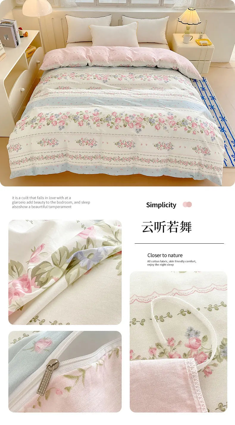 Premium 100% Cotton Floral Duvet Cover - Soft Twill Weave Flower Printed Single/Queen/King Quilt Cover