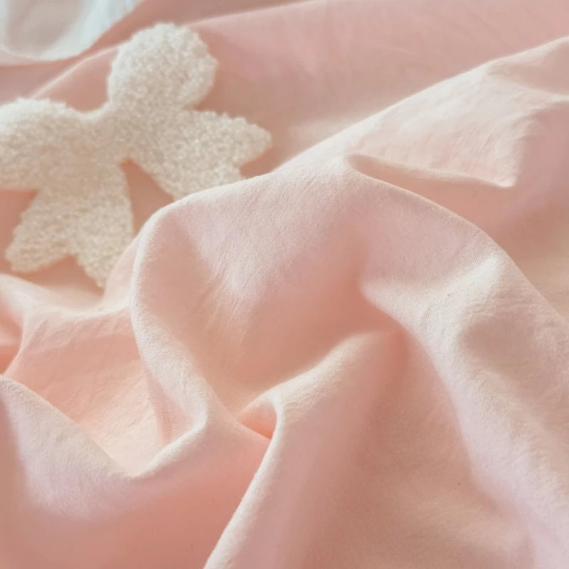 Pink Bowknot Embroidery Bedding Set - Premium Soft Twill Quilt Set