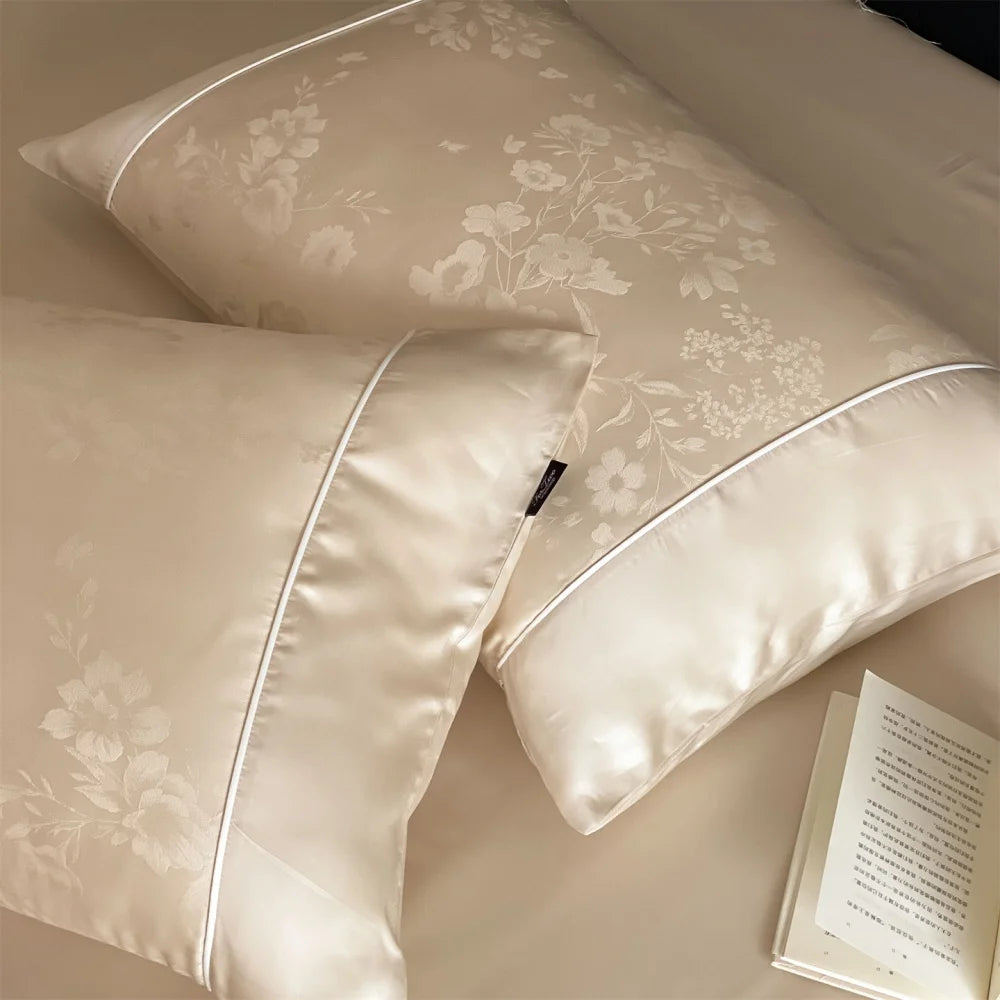 Sondeson Luxury 100% Mulberry Silk Jacquard Bedding Set - Ultra-Soft & Breathable 4-Piece Sheet & Duvet Cover Set