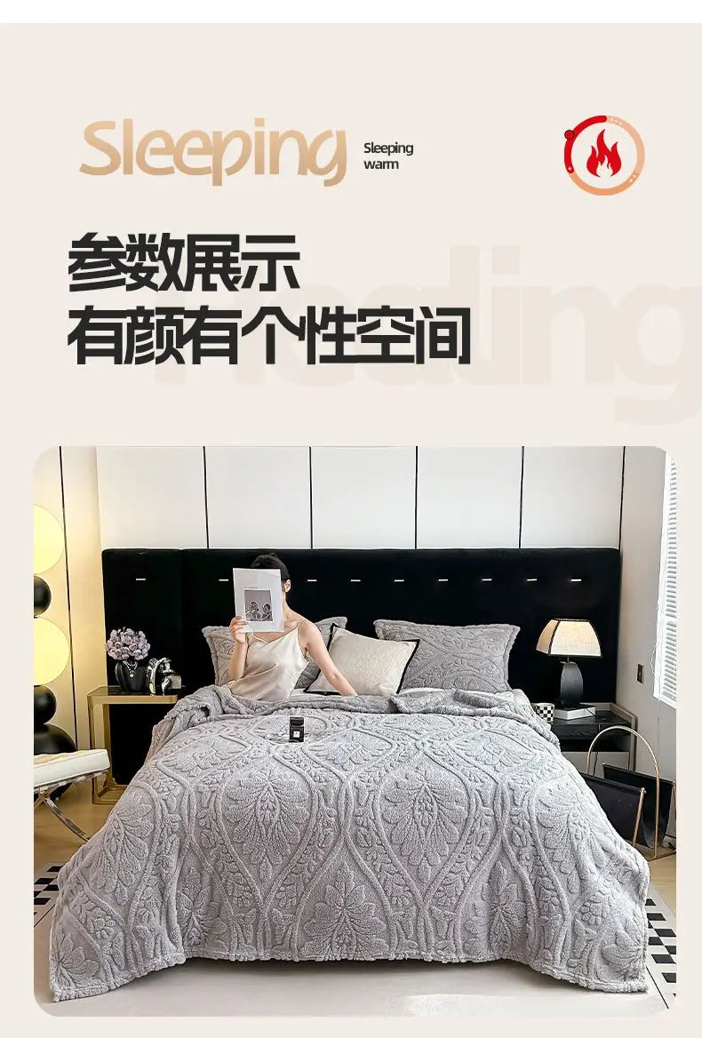 European Style 3D Floral Printed Blanket Adult Thick Coral Fleece Blanket in Winter Warm Easy To Maintain Air Conditioning Quilt