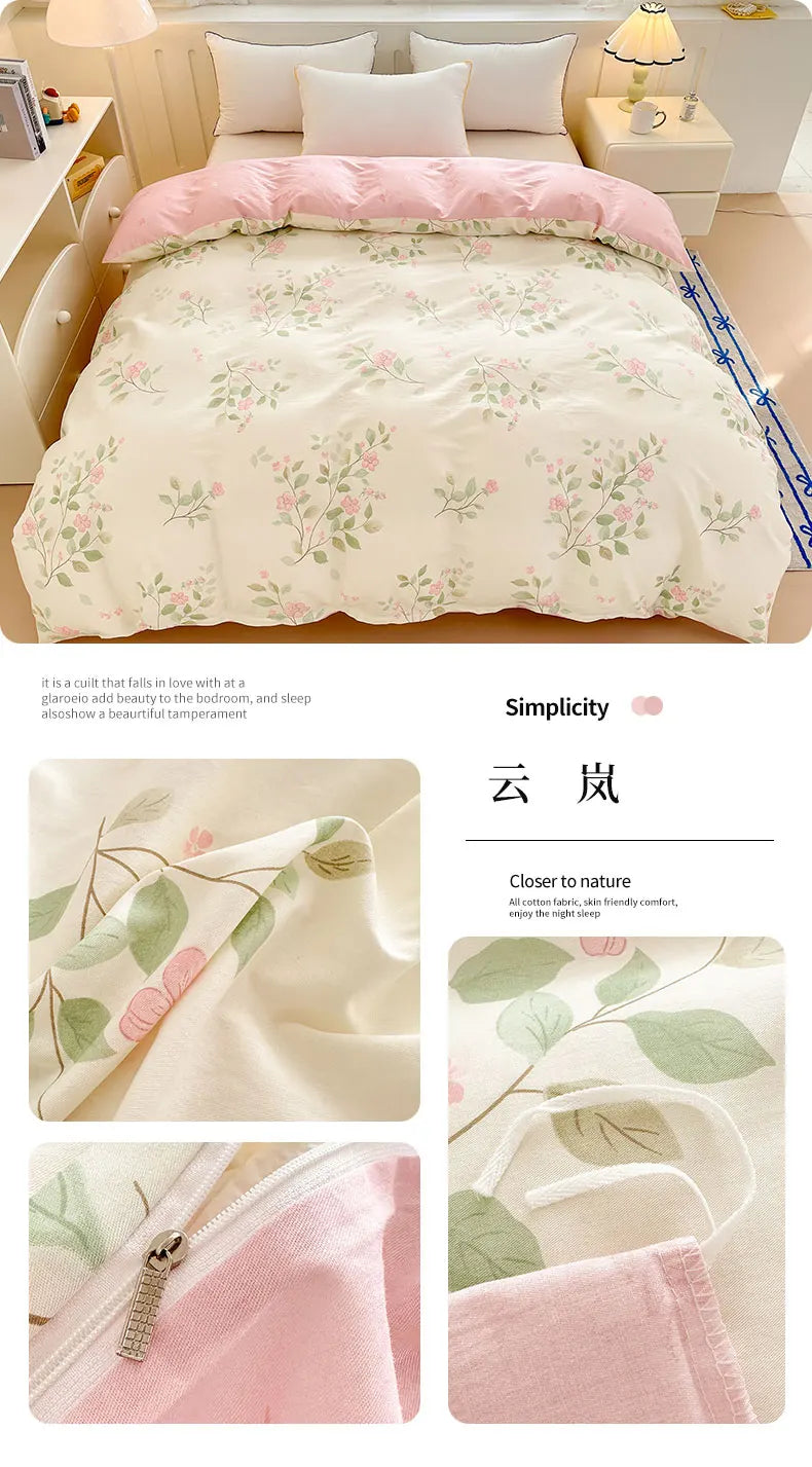 Premium 100% Cotton Floral Duvet Cover - Soft Twill Weave Flower Printed Single/Queen/King Quilt Cover