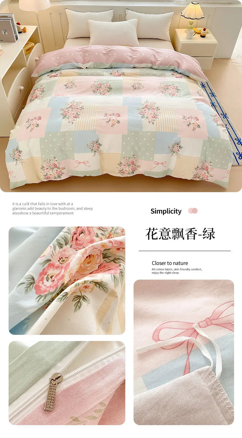 Premium 100% Cotton Floral Duvet Cover - Soft Twill Weave Flower Printed Single/Queen/King Quilt Cover