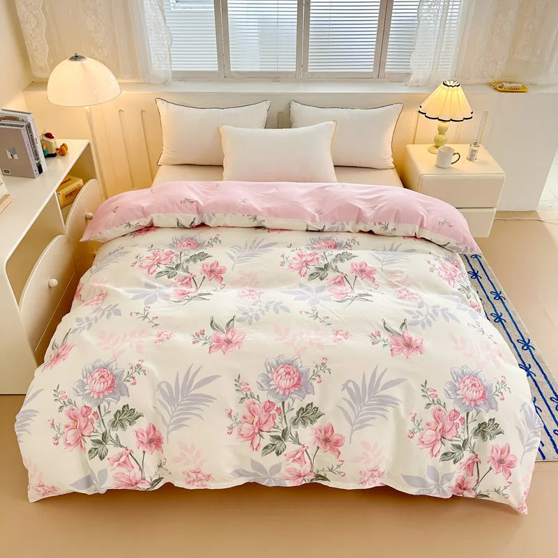 Premium 100% Cotton Floral Duvet Cover - Soft Twill Weave Flower Printed Single/Queen/King Quilt Cover
