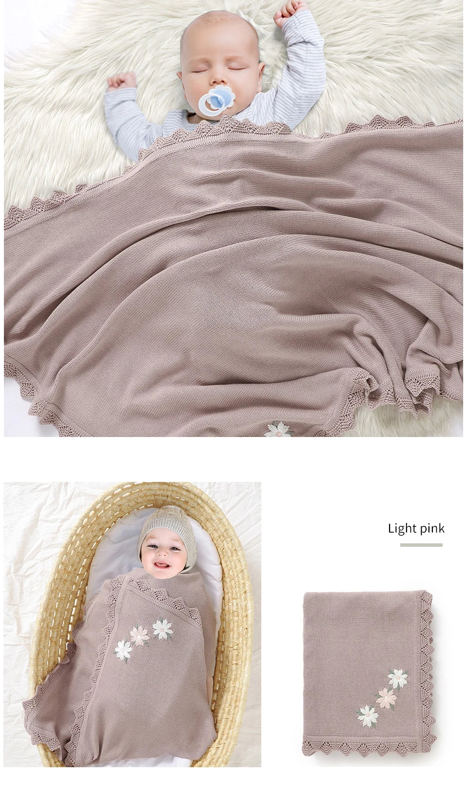 Floral Embroideried Baby Cotton Blankets Knitting Newborn 100*800cm Stroller Bedding Sleeping Covers Stuff Infant Receiving Mats