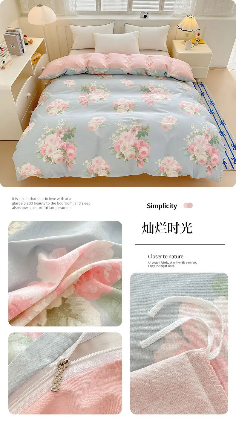 Premium 100% Cotton Floral Duvet Cover - Soft Twill Weave Flower Printed Single/Queen/King Quilt Cover