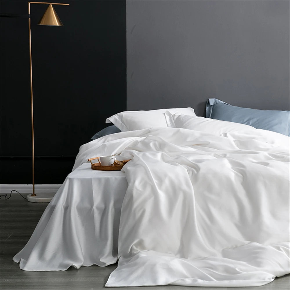 Premium Sondeson 100% Mulberry Silk Bedding Set - Ultra-Soft Breathable 4-Piece Luxury Duvet Cover, Flat Sheet & Pillowcase Set