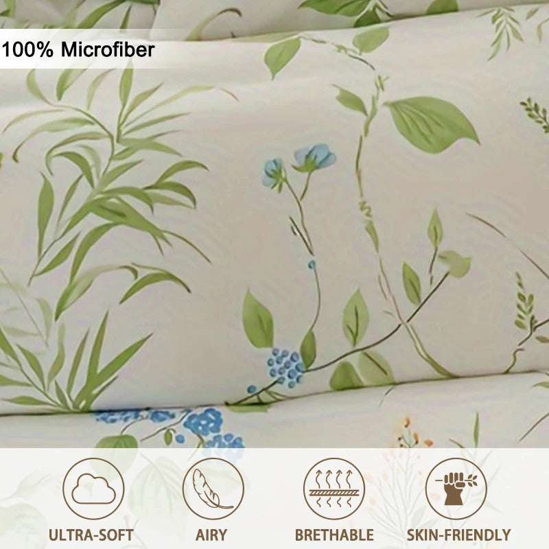 Leaf Floral Pattern Duvet Cover Set - Soft Skin-Friendly Bedding