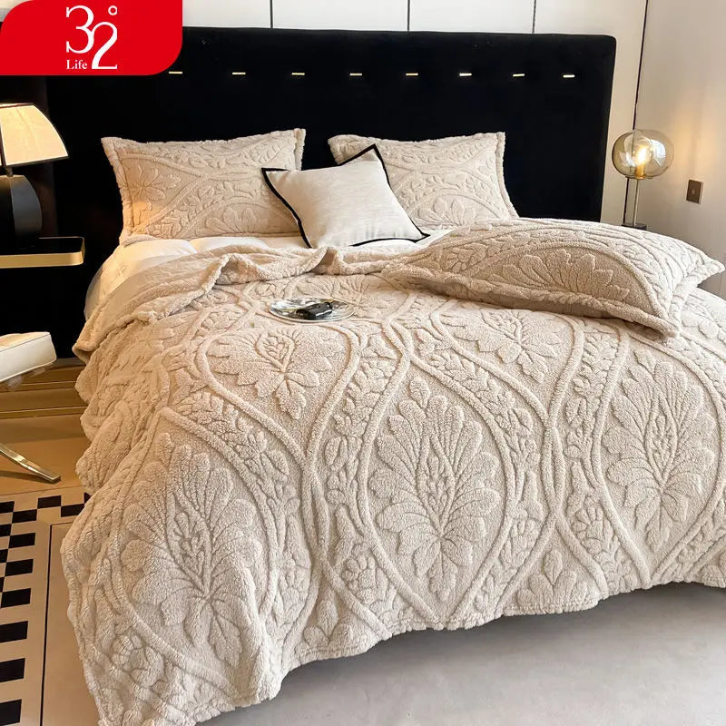 European Style 3D Floral Printed Blanket Adult Thick Coral Fleece Blanket in Winter Warm Easy To Maintain Air Conditioning Quilt