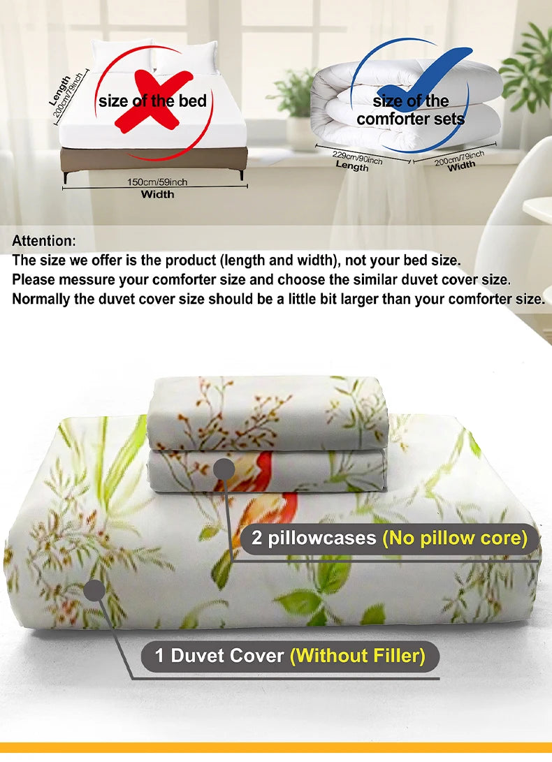 Leaf Floral Pattern Duvet Cover Set - Soft Skin-Friendly Bedding