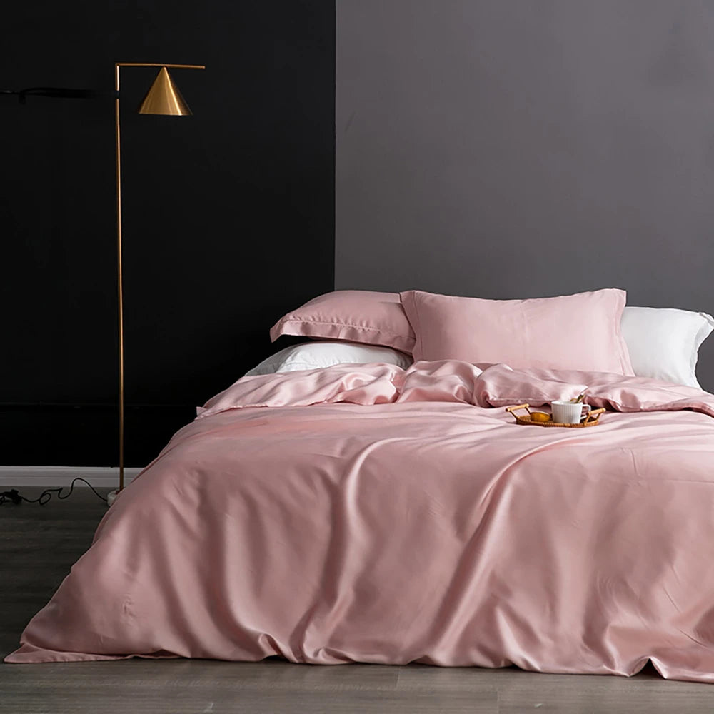 Premium Sondeson 100% Mulberry Silk Bedding Set - Ultra-Soft Breathable 4-Piece Luxury Duvet Cover, Flat Sheet & Pillowcase Set