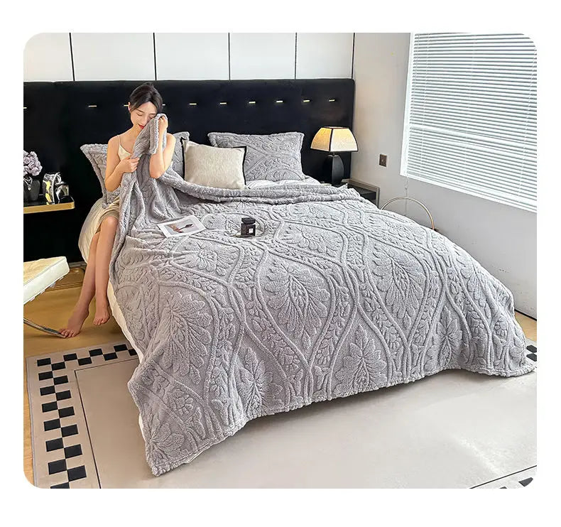 European Style 3D Floral Printed Blanket Adult Thick Coral Fleece Blanket in Winter Warm Easy To Maintain Air Conditioning Quilt