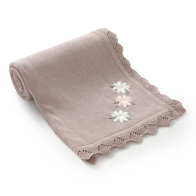Floral Embroideried Baby Cotton Blankets Knitting Newborn 100*800cm Stroller Bedding Sleeping Covers Stuff Infant Receiving Mats
