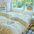 Elegant Lace Ruffle Seersucker Bedding Set - Soft Princess Style Duvet Cover