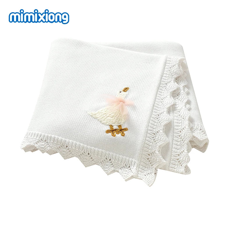 Floral Embroideried Baby Cotton Blankets Knitting Newborn 100*800cm Stroller Bedding Sleeping Covers Stuff Infant Receiving Mats