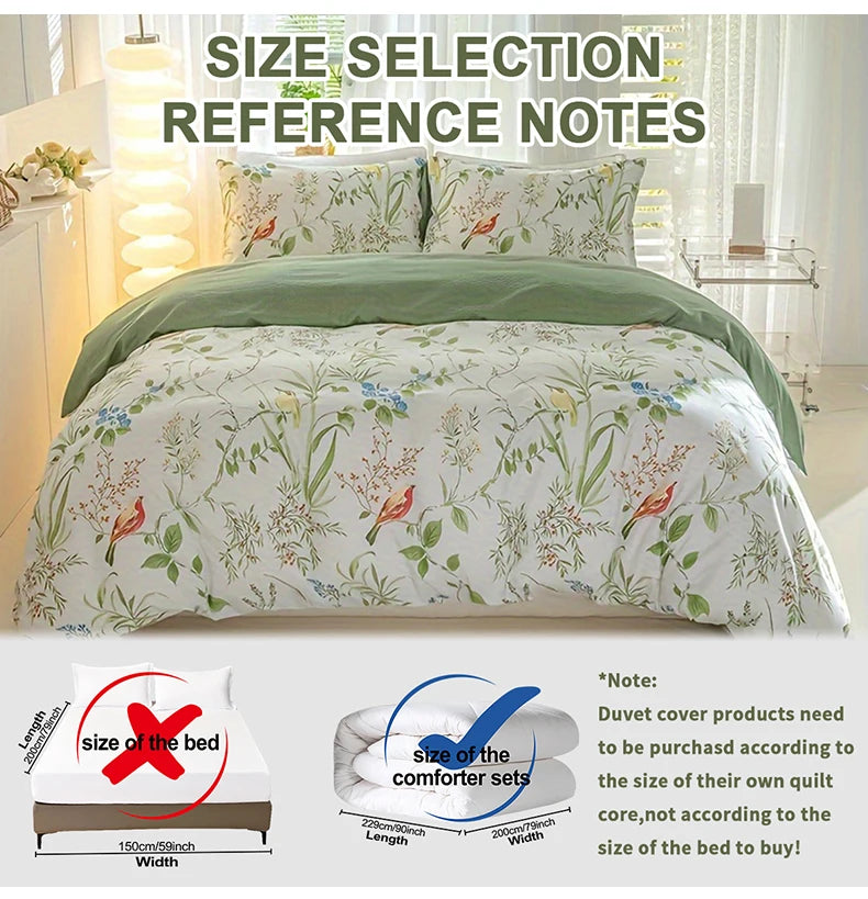 Leaf Floral Pattern Duvet Cover Set - Soft Skin-Friendly Bedding
