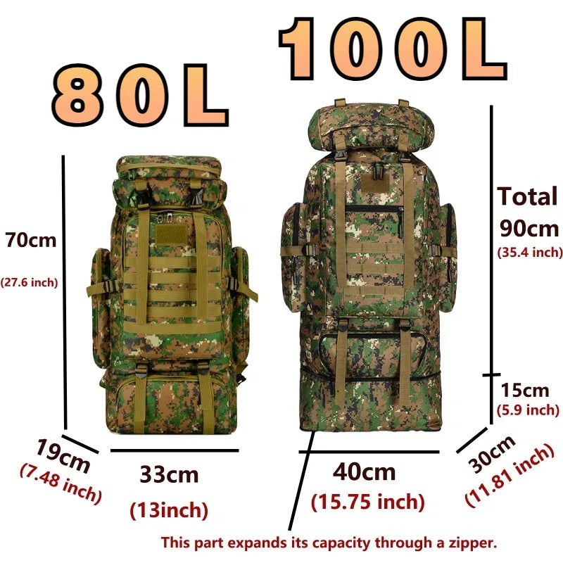 80L/100L Waterproof Tactical Mountaineering Backpack - Heavy Duty Hiking, Camping & Travel Rucksack