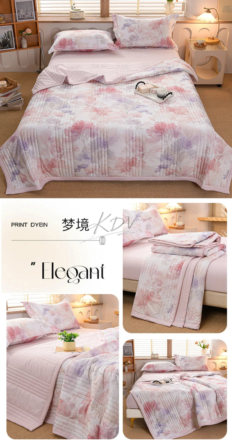 Floral Summer Cooling Quilt - Lightweight Breathable Bedding Set