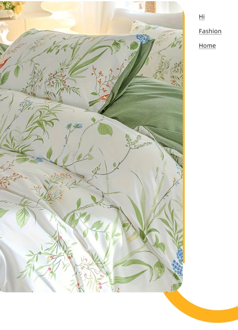 Leaf Floral Pattern Duvet Cover Set - Soft Skin-Friendly Bedding