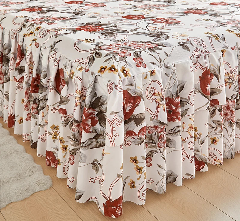 Floral Ruffle Bed Skirt Set - Soft Bedspread with Matching Pillowcases