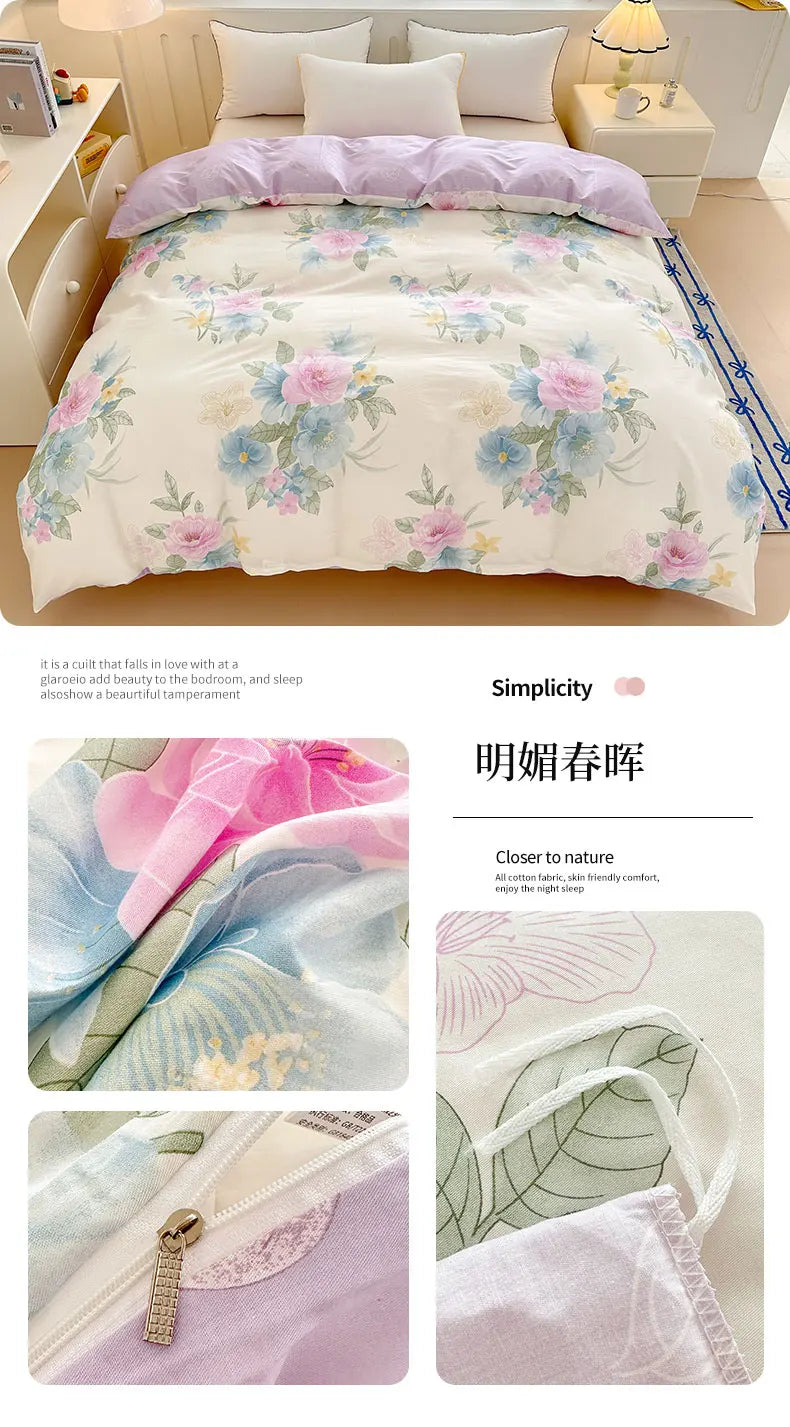 Premium 100% Cotton Floral Duvet Cover - Soft Twill Weave Flower Printed Single/Queen/King Quilt Cover