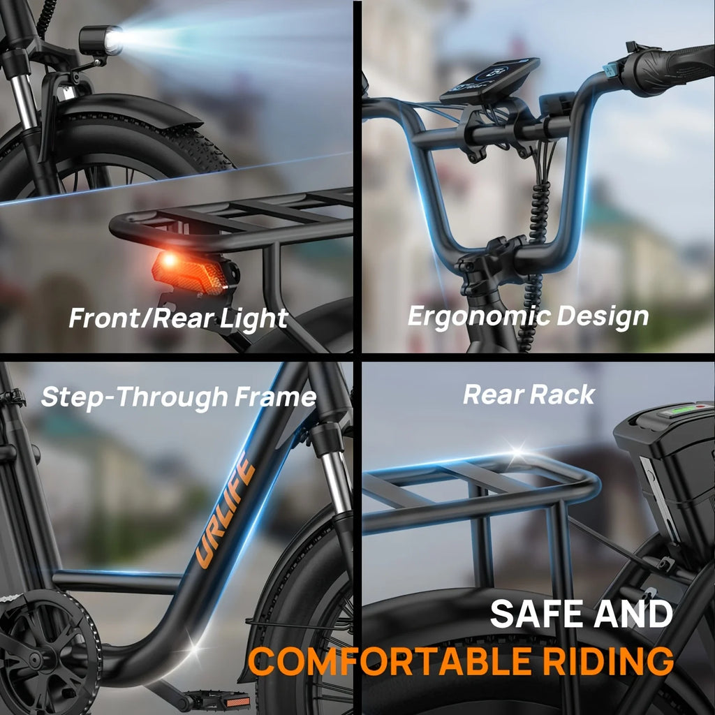 URLIFE 1000W E20 Electric Bike | 48V 13Ah Removable Battery, 28MPH, 20''X3" Fat Tire, 7-Speed E-Bike with Dual Disc Brake