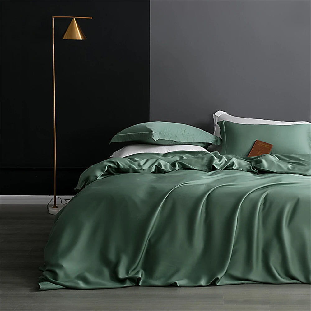 Premium Sondeson 100% Mulberry Silk Bedding Set - Ultra-Soft Breathable 4-Piece Luxury Duvet Cover, Flat Sheet & Pillowcase Set