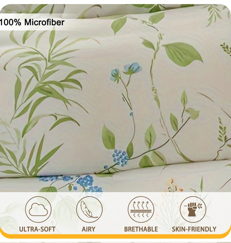 Leaf Floral Pattern Duvet Cover Set - Soft Skin-Friendly Bedding