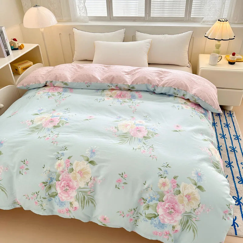 Premium 100% Cotton Floral Duvet Cover - Soft Twill Weave Flower Printed Single/Queen/King Quilt Cover