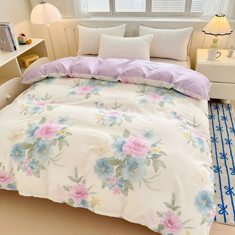 Premium 100% Cotton Floral Duvet Cover - Soft Twill Weave Flower Printed Single/Queen/King Quilt Cover