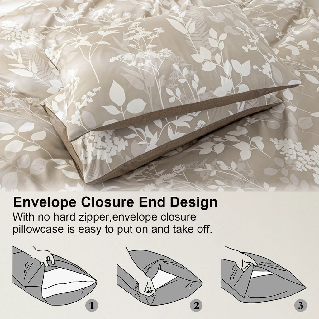 Leaf Floral Pattern Duvet Cover Set - Soft Skin-Friendly Bedding