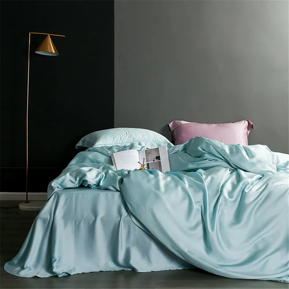 Premium Sondeson 100% Mulberry Silk Bedding Set - Ultra-Soft Breathable 4-Piece Luxury Duvet Cover, Flat Sheet & Pillowcase Set