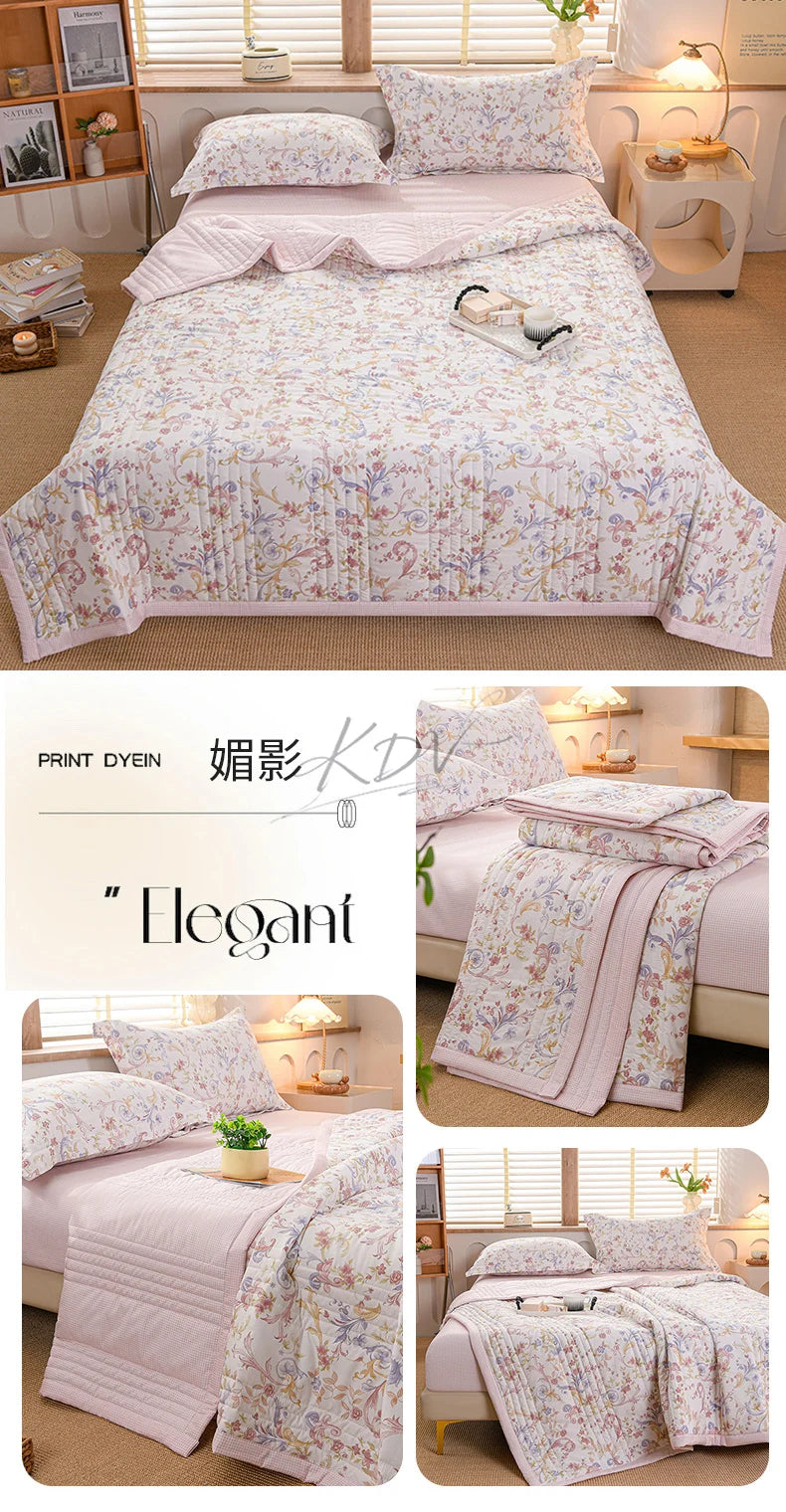 Floral Summer Cooling Quilt - Lightweight Breathable Bedding Set