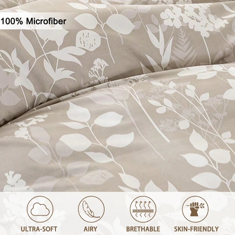 Leaf Floral Pattern Duvet Cover Set - Soft Skin-Friendly Bedding
