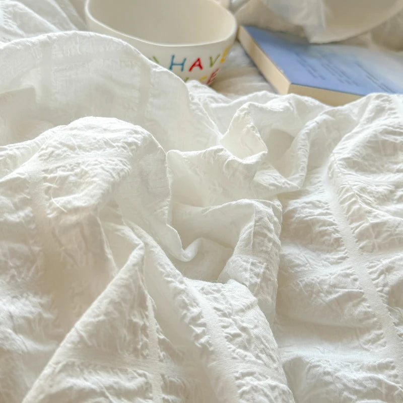 Elegant Lace Ruffle Seersucker Bedding Set - Soft Princess Style Duvet Cover