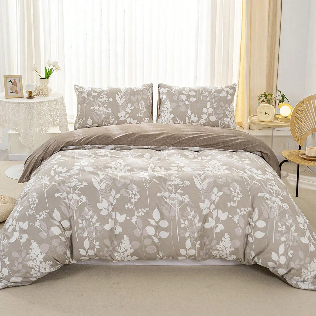 Leaf Floral Pattern Duvet Cover Set - Soft Skin-Friendly Bedding