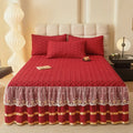 Cloud Cotton Embroidered Lace Bed Skirt - Quilted Padded Princess Bedspread