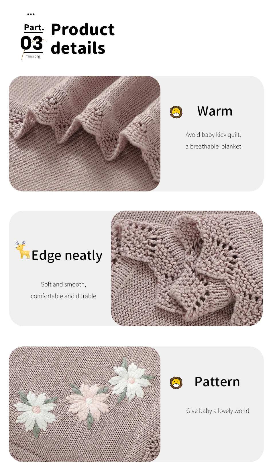 Floral Embroideried Baby Cotton Blankets Knitting Newborn 100*800cm Stroller Bedding Sleeping Covers Stuff Infant Receiving Mats