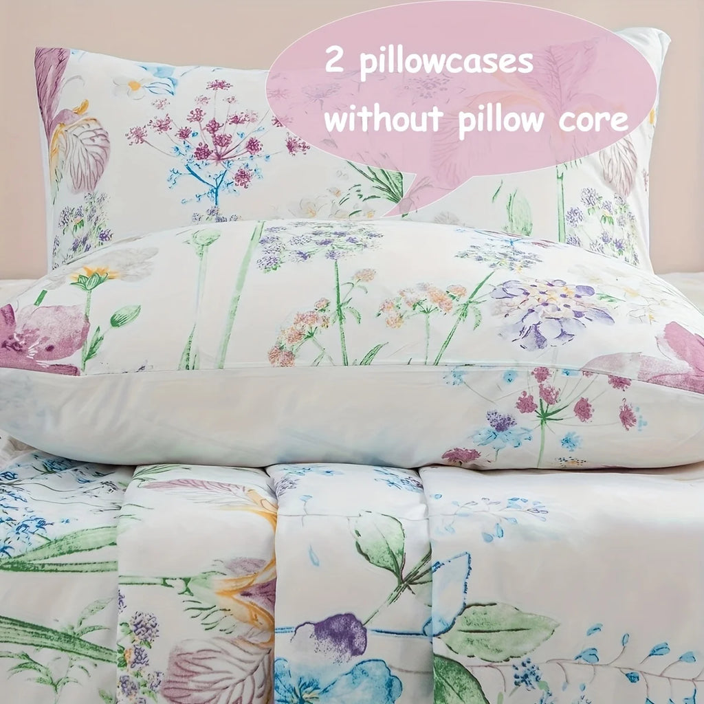 4-Piece Floral Print Bedding Set - Soft Microfiber Duvet Cover, Sheet & Pillowcases