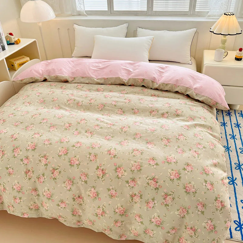 Premium 100% Cotton Floral Duvet Cover - Soft Twill Weave Flower Printed Single/Queen/King Quilt Cover