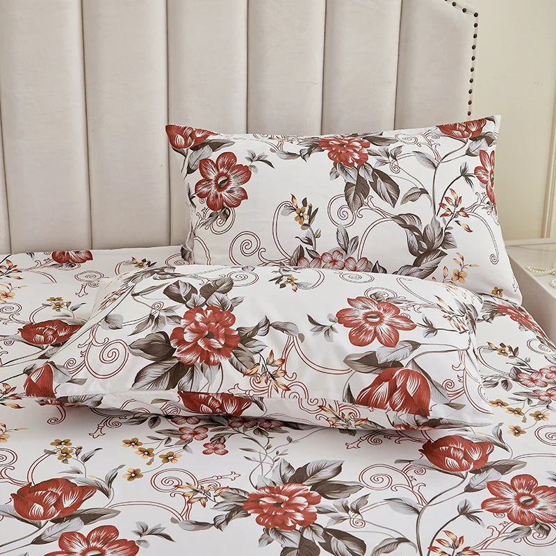 Floral Ruffle Bed Skirt Set - Soft Bedspread with Matching Pillowcases