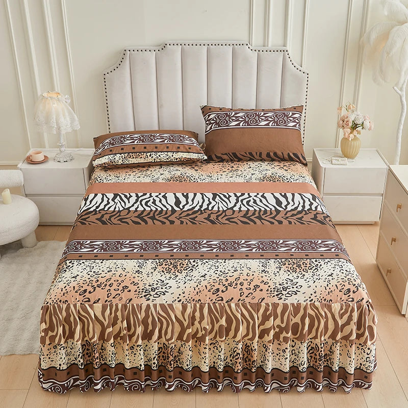 Floral Ruffle Bed Skirt Set - Soft Bedspread with Matching Pillowcases