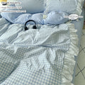 Pink Plaid Ruffle Bedding Set - Comfortable All-Season Duvet Cover